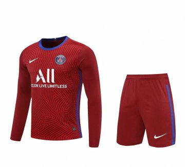 2020-21 PSG Goalkeeper Red Long Sleeve Men Football Jersey Shirts + Shorts Set