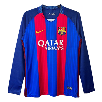#Long Sleeve Barcelona 2016/17 Retro Home Soccer Jerseys Men's