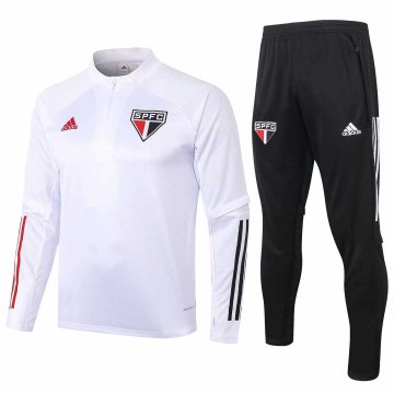 2020-21 Sao Paulo FC White Half Zip Men's Football Training Suit(Sweatshirt + Pants)