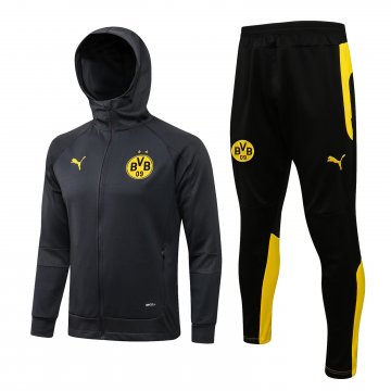 Borussia Dortmund 2021-22 Hoodie Grey Soccer Training Suit Jacket + Pants Men's