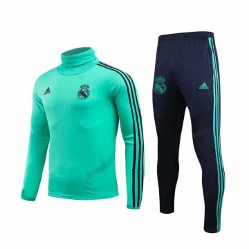 2019-20 Real Madrid High Neck Green Men's Football Training Suit(Sweatshirt + Pants)