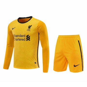2020-21 Liverpool Goalkeeper Yellow Long Sleeve Men Football Jersey Shirts + Shorts Set