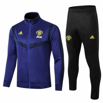 2019-20 Manchester United High Neck Blue Men's Football Training Suit(Jacket + Pants) [47012045]
