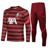 Liverpool 2021-22 Burgundy Stripe Soccer Training Suit Men's