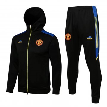 Manchester United 2021-22 Hoodie Black - Yellow Soccer Training Suit Jacket + Pants Men's