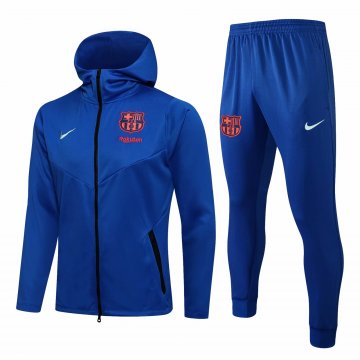 2021-22 Barcelona Hoodie Blue Football Training Suit(Jacket + Pants) Men's