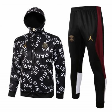 2021-22 PSG x Jordan Hoodie Black Football Training Suit (Jacket + Pants) Men's