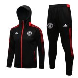 Manchester United 2021-22 Hoodie Black Soccer Training Suit Jacket + Pants Men's