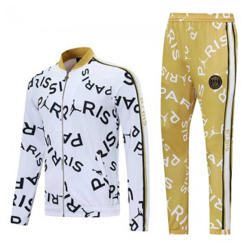 2021-22 PSG White - Gold Football Training Suit(Jacket + Pants) Men's
