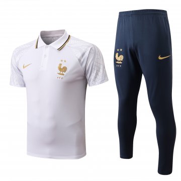 France 2022-23 White Soccer Polo + Pants Men's