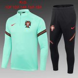 2020-21 Portugal Green Kids Half Zip Football Training Suit(Jacket + Pants)