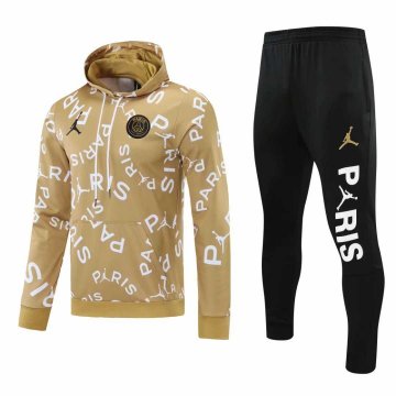 2020-21 PSG x JORDAN Hoodie Gold Football Training Suit (Sweatshirt + Pants) Men
