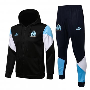 Olympique Marseille 2021-22 Hoodie Black Soccer Training Suit Jacket + Pants Men's