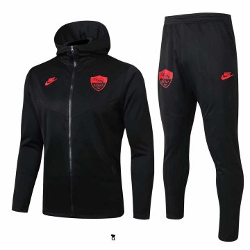 2019-20 AS Roma Hoodie Black Men's Football Training Suit(Jacket + Pants)
