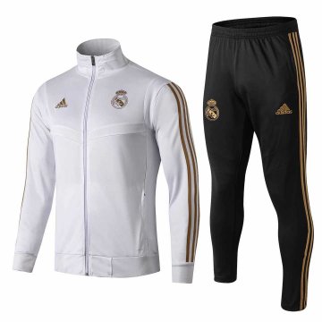2019-20 Real Madrid High Neck White Men's Football Training Suit(Jacket + Pants)