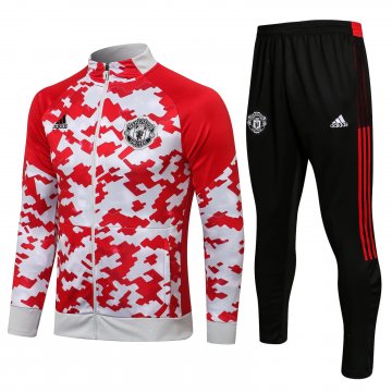 Manchester United 2021-22 Red - White Soccer Training Suit Jacket + Pants Men's