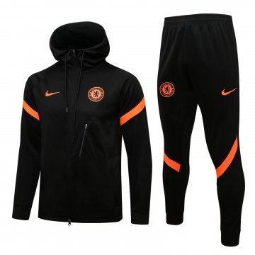 Chelsea 2021-22 Hoodie Black - Orange Soccer Training Suit Jacket + Pants Men's