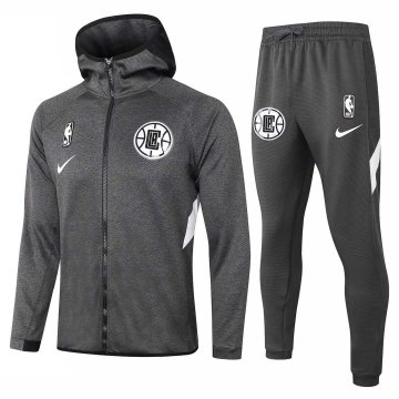2020-21 LA Clippers Hoodie Grey Men's Football Training Suit(Jacket + Pants)
