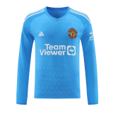 #Long Sleeve Manchester United 2023-24 Goalkeeper Blue Soccer Jerseys Men's
