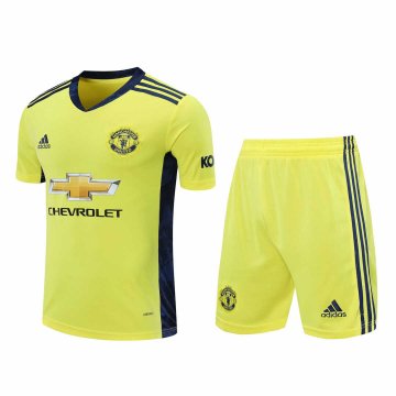 2020-21 Manchester United Goalkeeper Yellow Men Football Jersey Shirts + Shorts Set