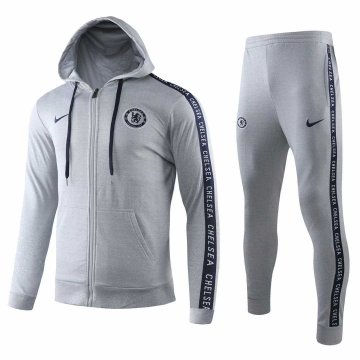 2019-20 Chelsea Hoodie Grey Men's Football Training Suit(Jacket + Pants)