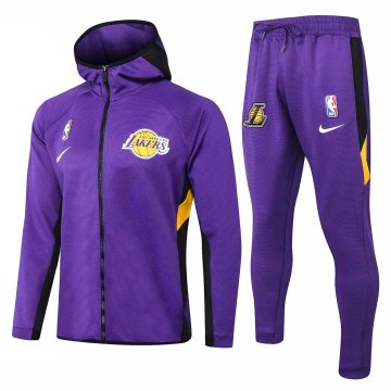 2020-21 LA Lakers Hoodie Purple Men's Football Training Suit(Jacket + Pants)