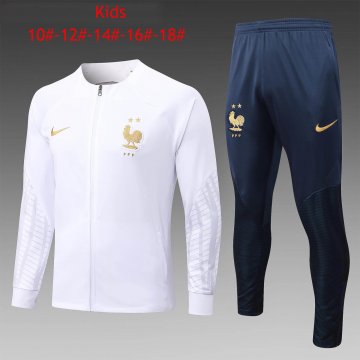 France 2022 White Soccer Jacket + Pants Kid's