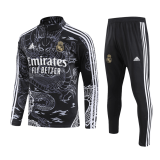 Real Madrid 2023-24 Black Soccer Zipper Sweatshirt + Pants Kid's