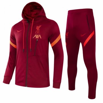 2021-22 Liverpool Hoodie Burgundy Football Training Suit (Jacket + Pants) Men's