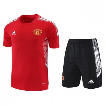 Manchester United 2021-22 Red-Black Soccer Training Suit Jersey + Pants Men's