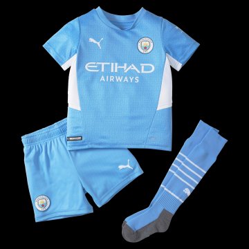 Manchester City 2021-22 Home Kid's Soccer Jersey+Short+Socks