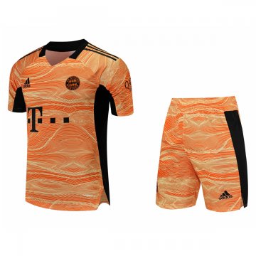 2021-22 Bayern Munich Goalkeeper Orange Football Jersey Shirts + Shorts Set Men's