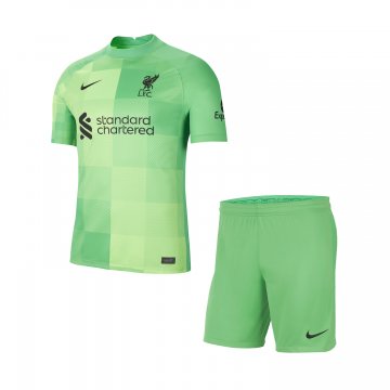 Liverpool 2021-22 Goalkeeper Green Football Kit (Shirt + Shorts) Kid's
