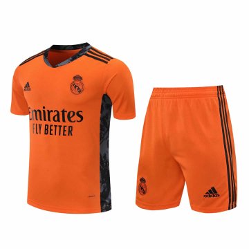 2020-21 Real Madrid Goalkeeper Orange Men Football Jersey Shirts + Shorts Set [2020127403]
