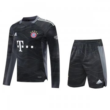 Bayern Munich 2021-22 Goalkeeper Black Long Sleeve Soccer Jerseys + Short Set Men's