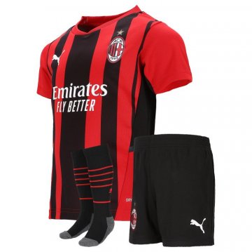 AC Milan 2021-22 Home Kid's Soccer Jersey+Short+Socks