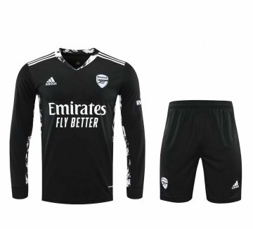 2020-21 Arsenal Goalkeeper Black Long Sleeve Men Football Jersey Shirts + Shorts Set