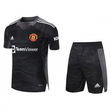 Manchester United 2021-22 Goalkeeper Black Soccer Jerseys + Shorts Men's