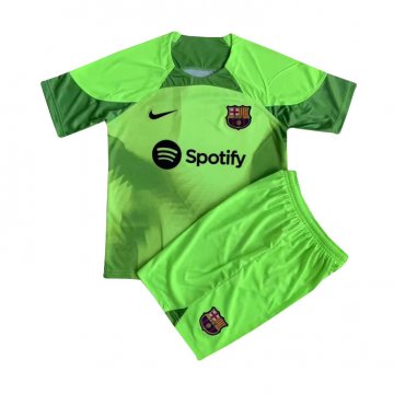 Barcelona 2022-23 Goalkeeper Green Soccer Jerseys + Short Kid's