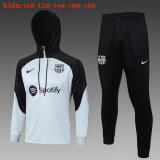 #Hoodie Barcelona 2023-24 Light Grey Soccer Sweatshirt + Pants Kid's