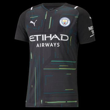 Manchester City 2021-22 Goalkeeper Black Short Sleeve Men's Soccer Jerseys