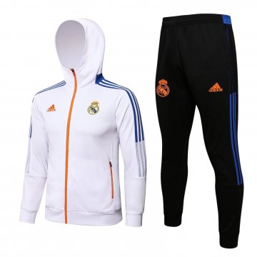 Real Madrid 2021-22 Hoodie White Soccer Training Suit Jacket + Pants Men's