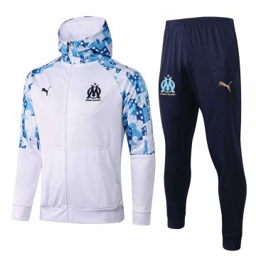 2020-21 Olympique Marseille Hoodie White Football Training Suit (Jacket + Pants) Men