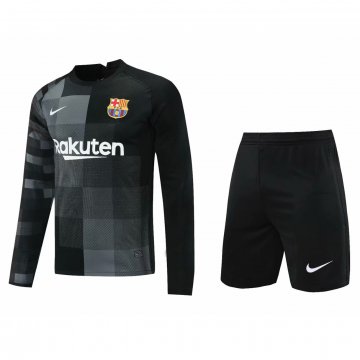 Barcelona 2021-22 Goalkeeper Black Long Sleeve Soccer Jerseys + Short Men's