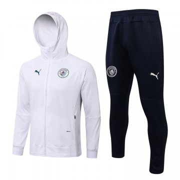 Manchester City 2021-22 Hoodie White Soccer Training Suit Jacket + Pants Men's