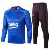 2019-20 Barcelona Half Zip Blue Stripe Men's Football Training Suit(Jacket + Pants)