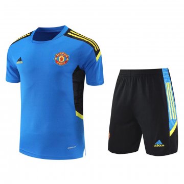 Manchester United 2021-22 Blue Soccer Training Suit Jersey + Pants Men's
