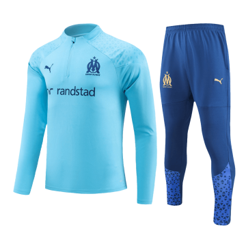 Marseille 2023-24 Light Blue Soccer Zipper Sweatshirt + Pants Children's