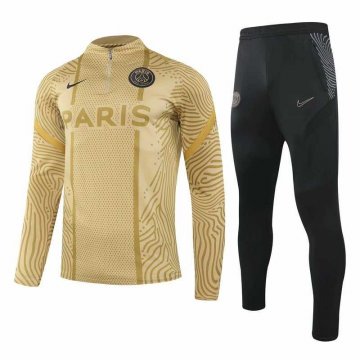 2020-21 PSG 50th Anniversary Gold Men Half Zip Football Training Suit(Jacket + Pants)