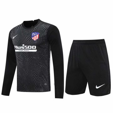 2020-21 Atletico Madrid Goalkeeper Black Long Sleeve Men Football Jersey Shirts + Shorts Set